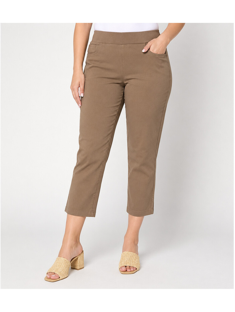 Susan Graver Ultra Stretch Slim Leg Crop Pants Warm Taupe, Size Petite Large